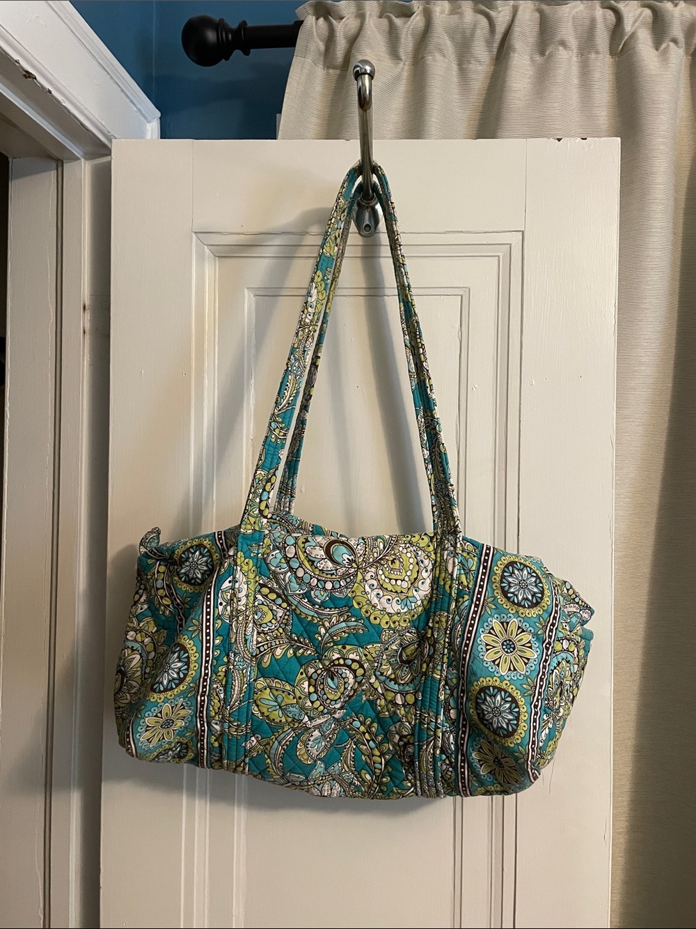 Vintage Vera Bradley Small Duffel in Retired Peacock Pattern